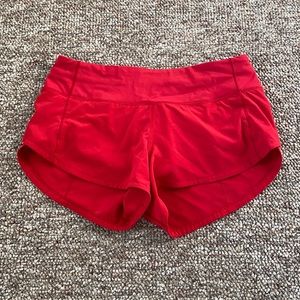 Red lululemom speed up shorts 2.5